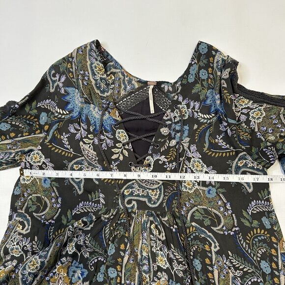 Free People Rain or Shine Paisley Mini Sun Dress Size XS Tunic Swing Boho Shift - Picture 9 of 11